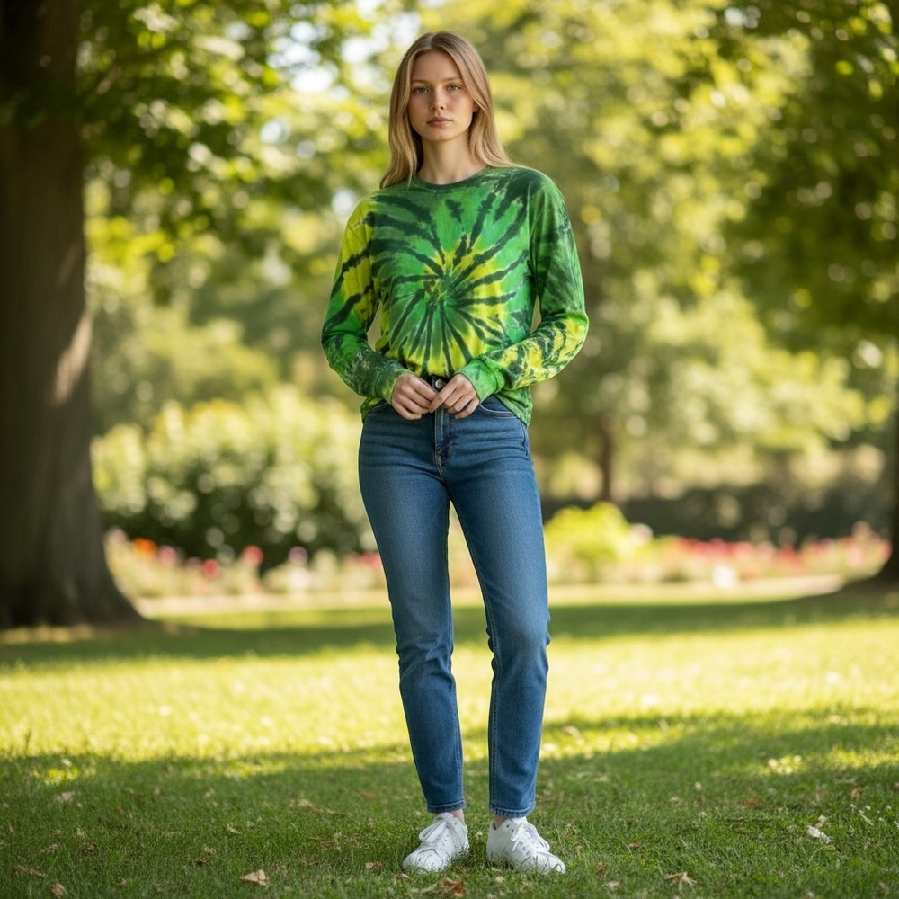 Gildan Green & Yellow Tie-Dye Long Sleeve Tee‎